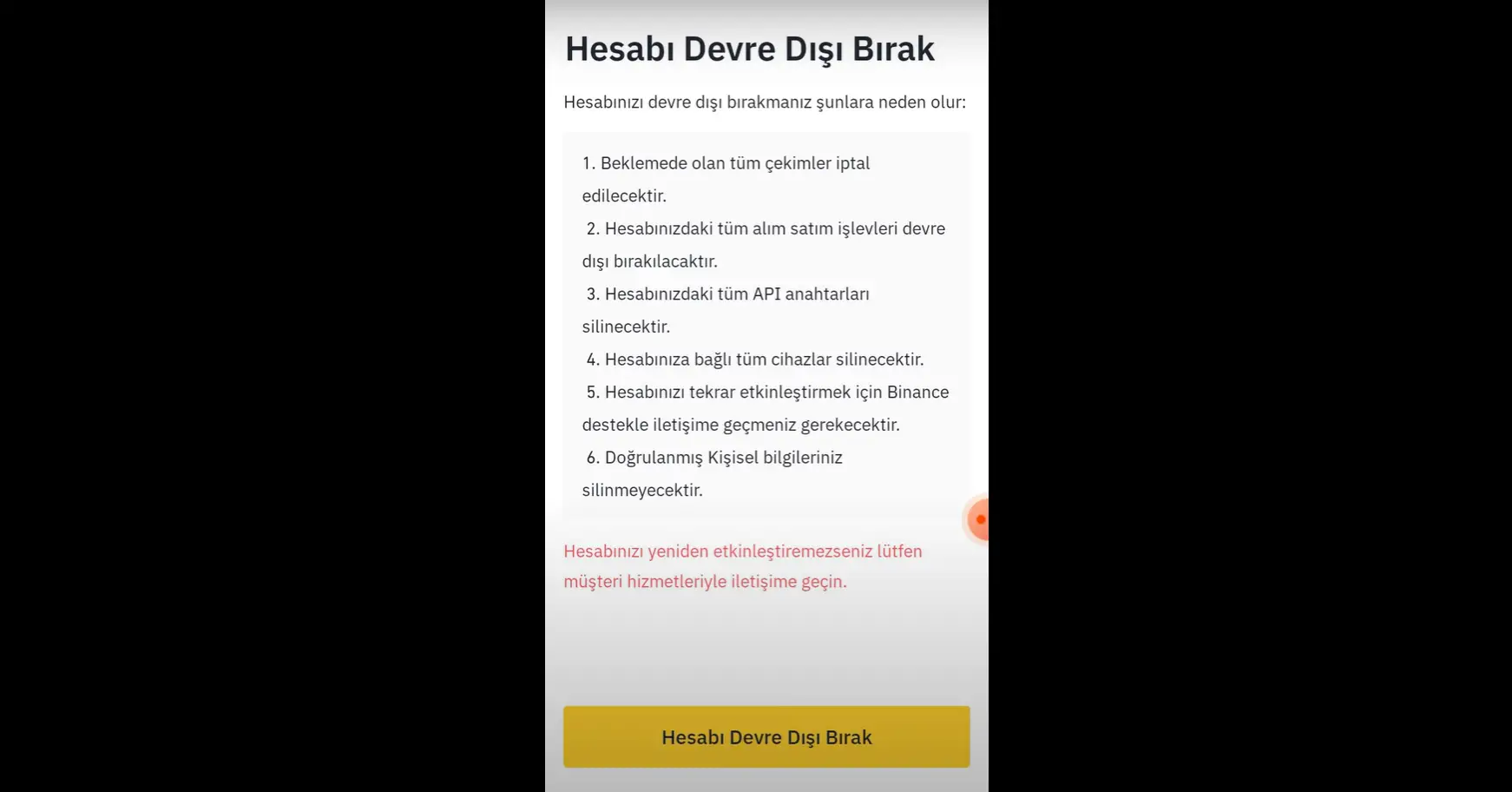 Binance Hesap Silme