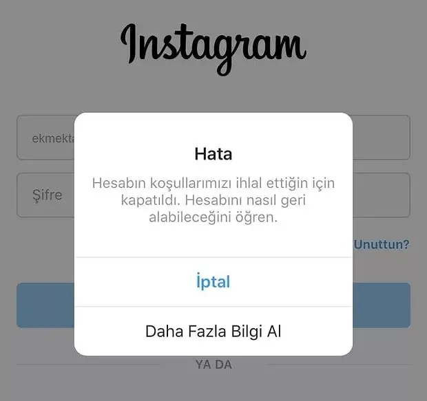 İnstagram Hesabım Askıya Alındı
