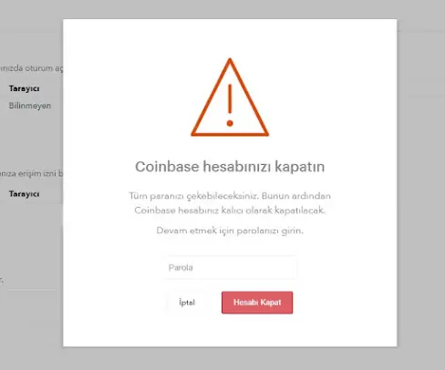 Coinbase hesabın kapatma